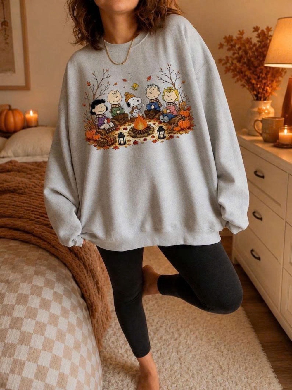 Cozy Fall Crewneck Sweatshirt - Light Gray